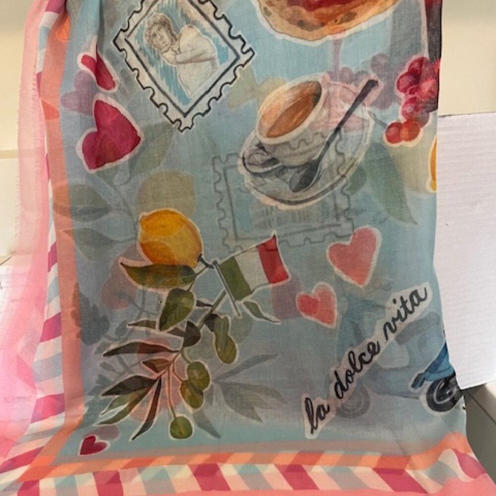 Italian vacation theme patterned scarf.